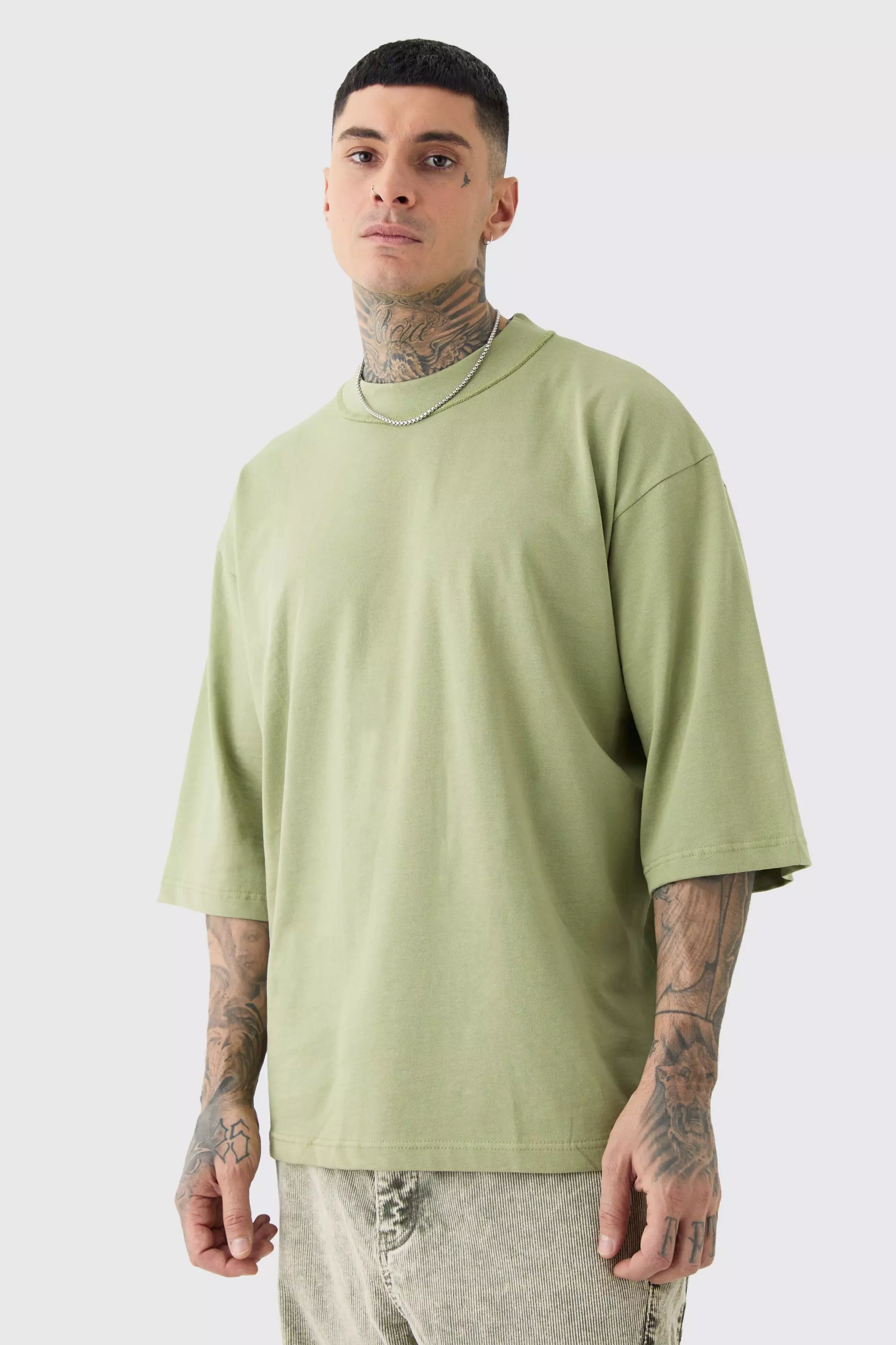 Sage Green Tall Oversized Heavy Layed On Neck Carded T-shirt