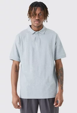 Grey Tall Core Heavy Carded Button Up Polo