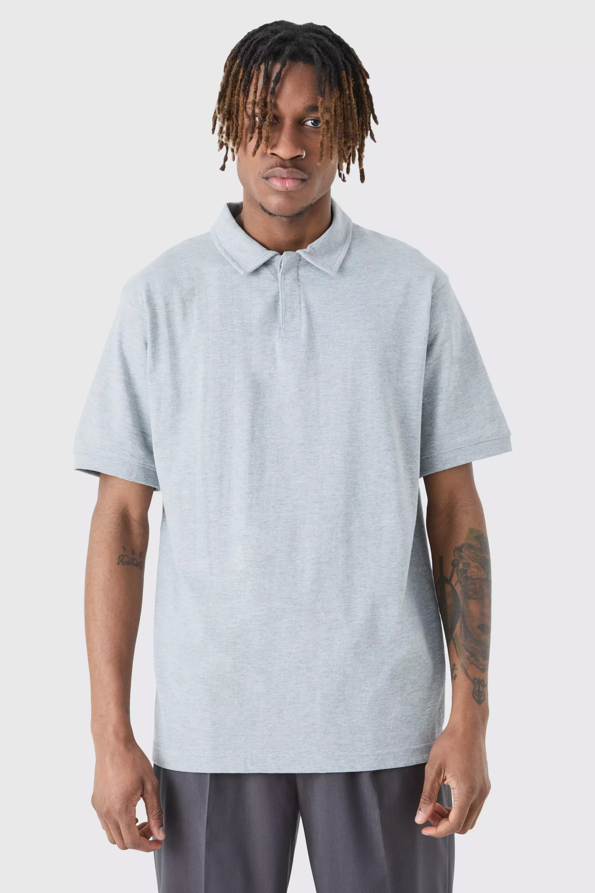 Tall Core Heavy Carded Button Up Polo Grey marl