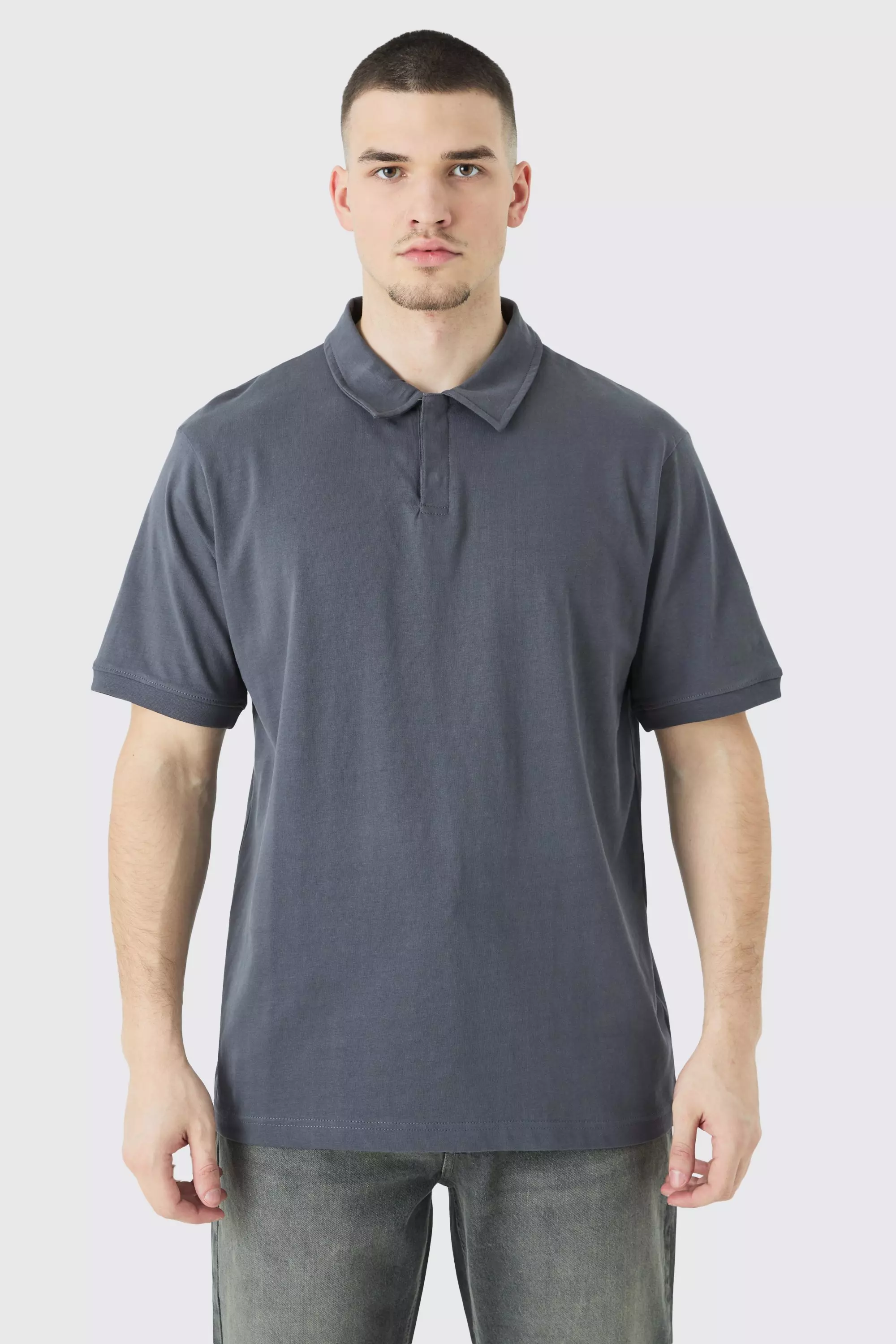 Tall Core Heavy Carded Button Up Polo Charcoal