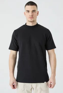 Tall Slim Fit Extended Neck Heavy Interlock T-shirt Black