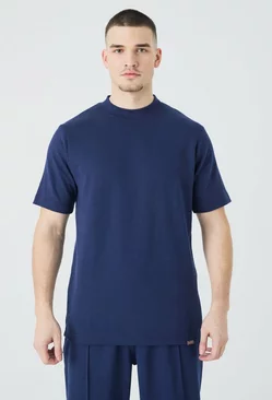 Tall Slim Fit Extedned Neck Heavy Interlock T-shirt Navy