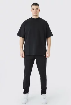 Black Tall Oversized T-shirt & Taper Jogger Interlock Set