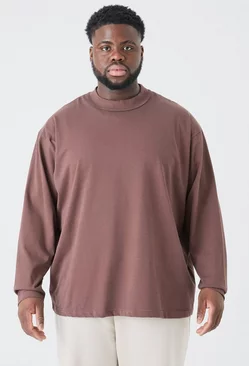Chocolate Brown Plus Oversized Layed On Neck T-shirt