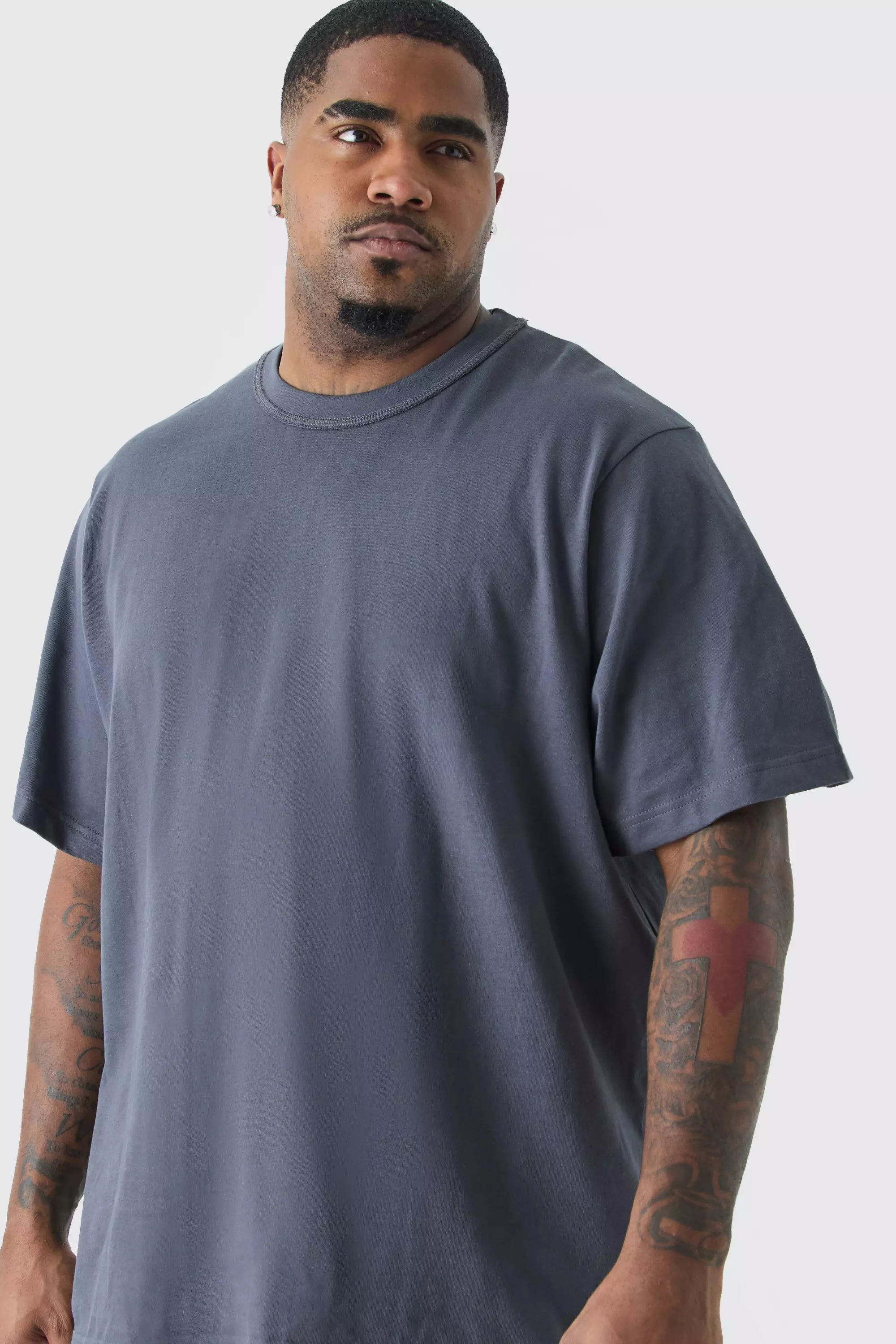 Plus Core Heavy Carded Layed On Neck T-shirt Charcoal