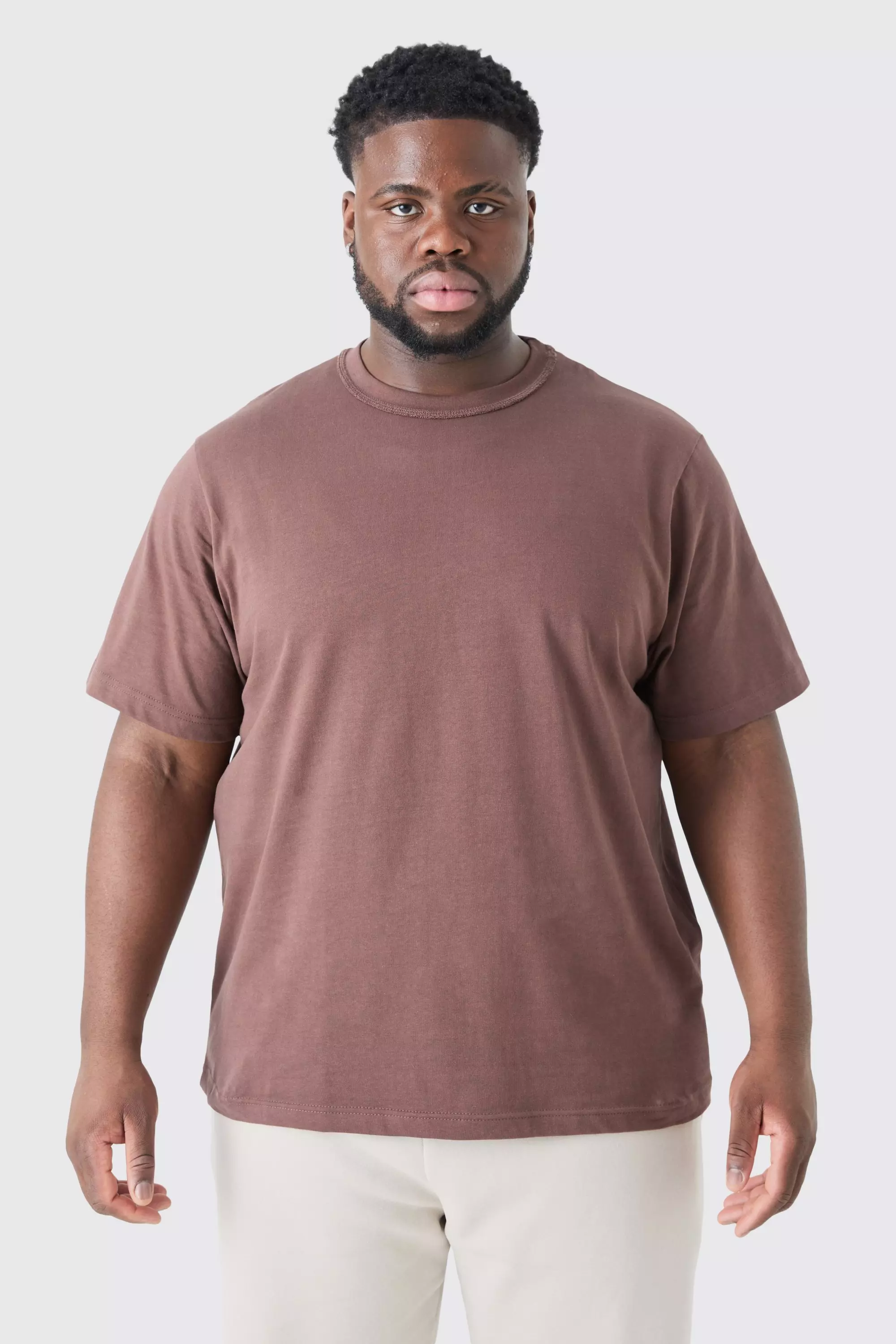 Chocolate Brown Plus Core Heavy Carded Layed On Neck T-shirt