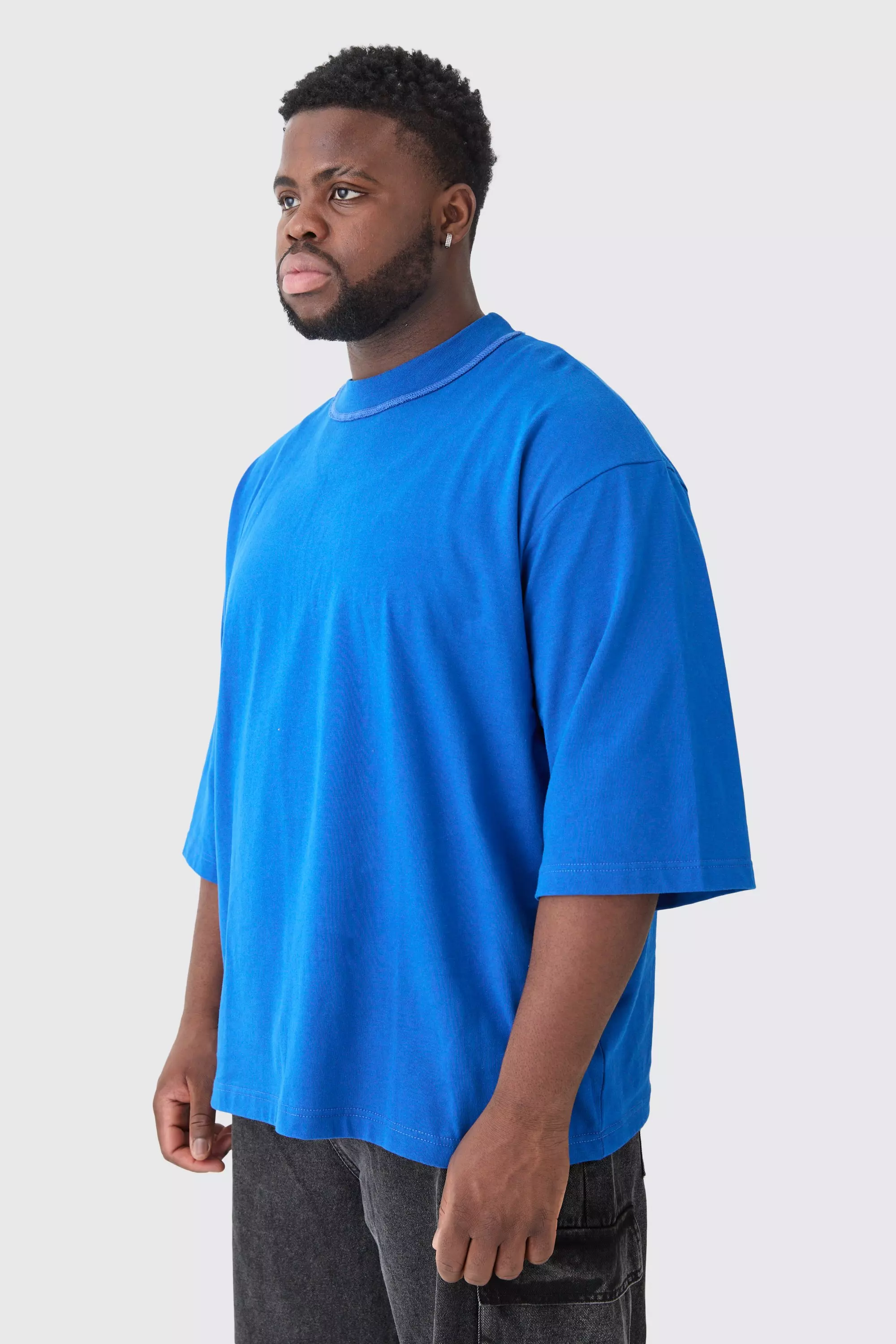 Plus Oversized Heavy Layed On Neck Carded T-shirt Cobalt