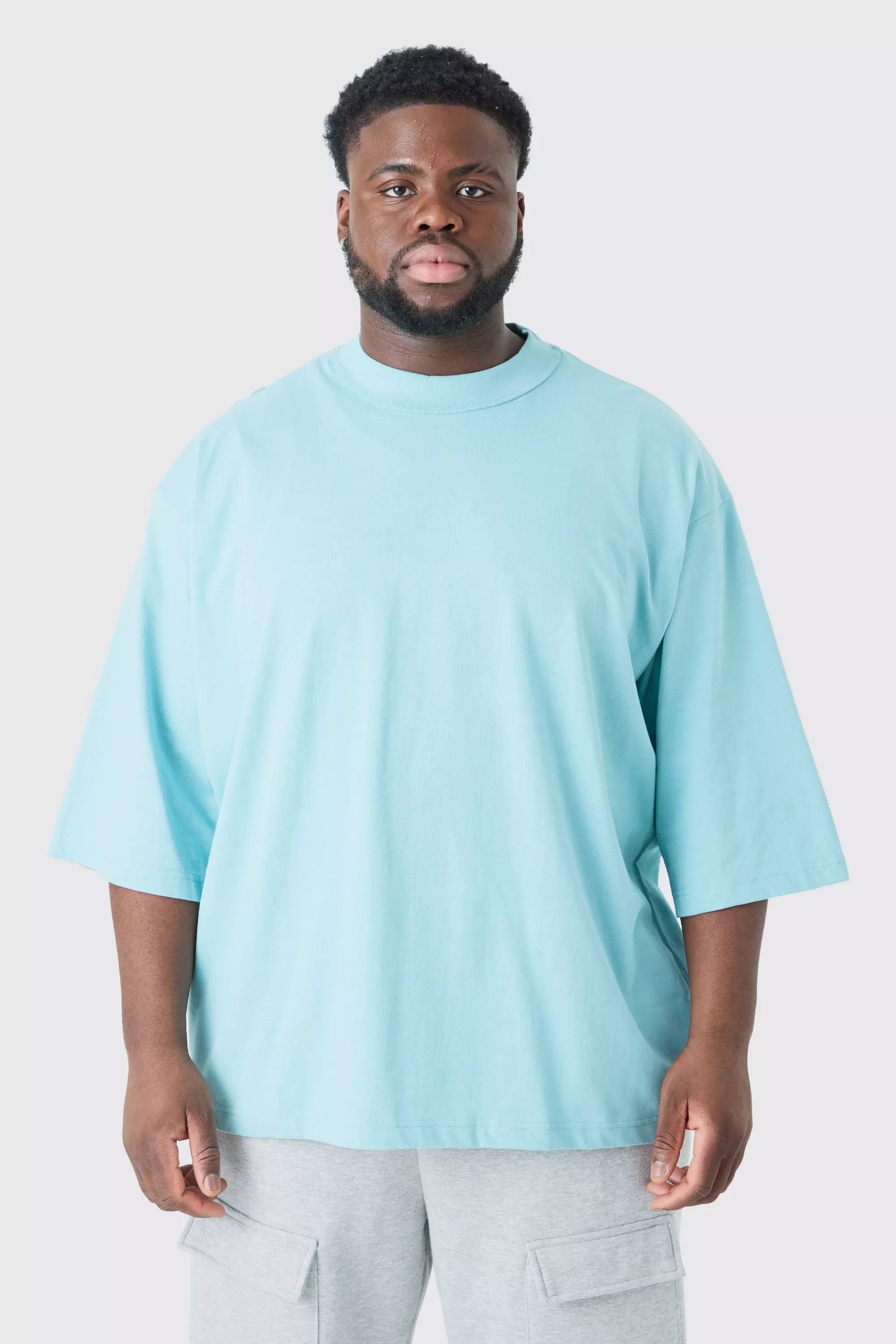Plus Oversized Heavy Layed On Neck Carded T-shirt Dusty blue