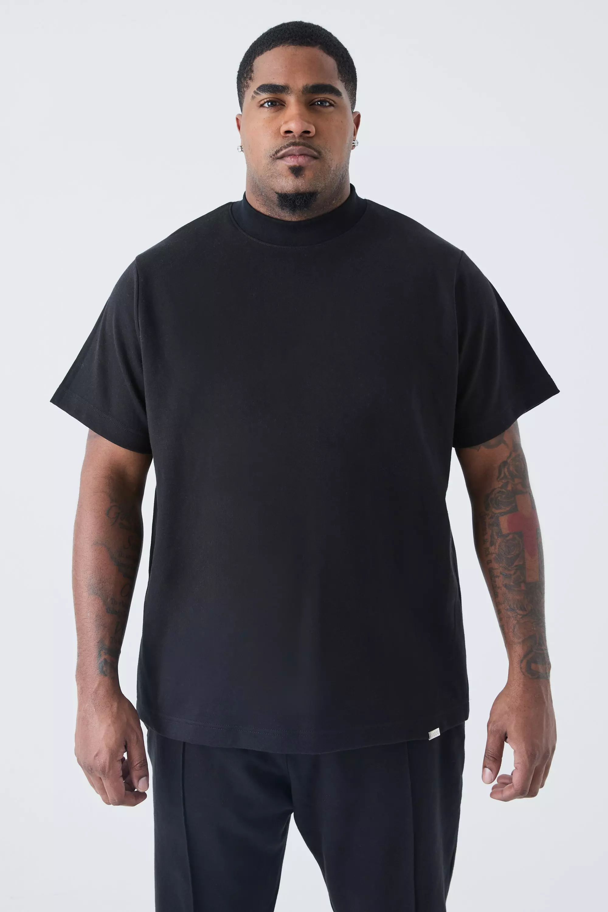 Plus Slim Fit Extended Neck Heavy Interlock T-shirt Black
