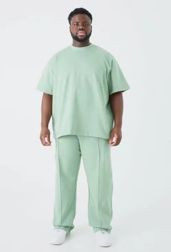 Sage Green Plus Oversized T-shirt & Relaxed Jogger Interlock Set