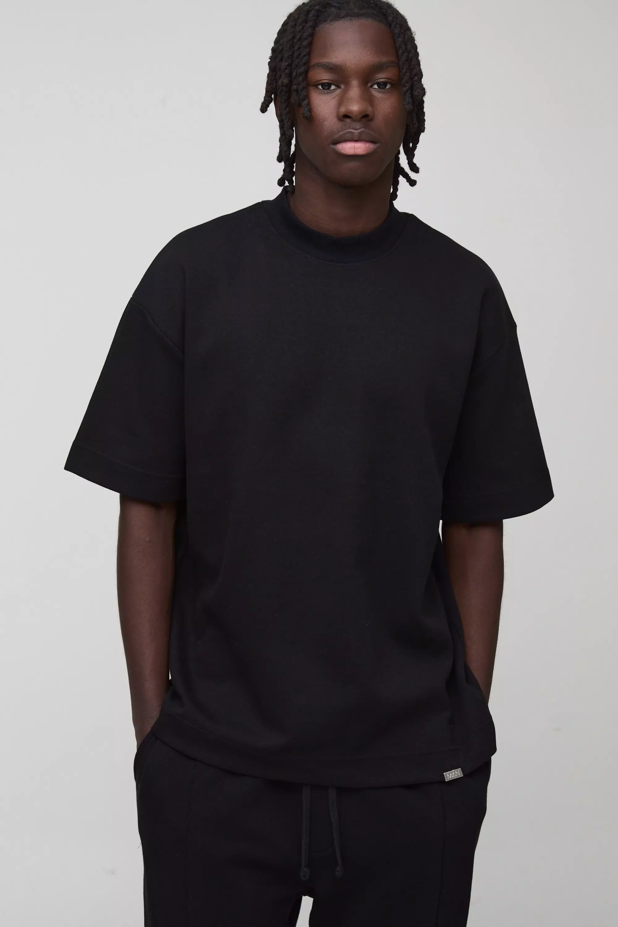 Black Man Oversized Extended Neck Heavy Interlock T-shirt alternative image
