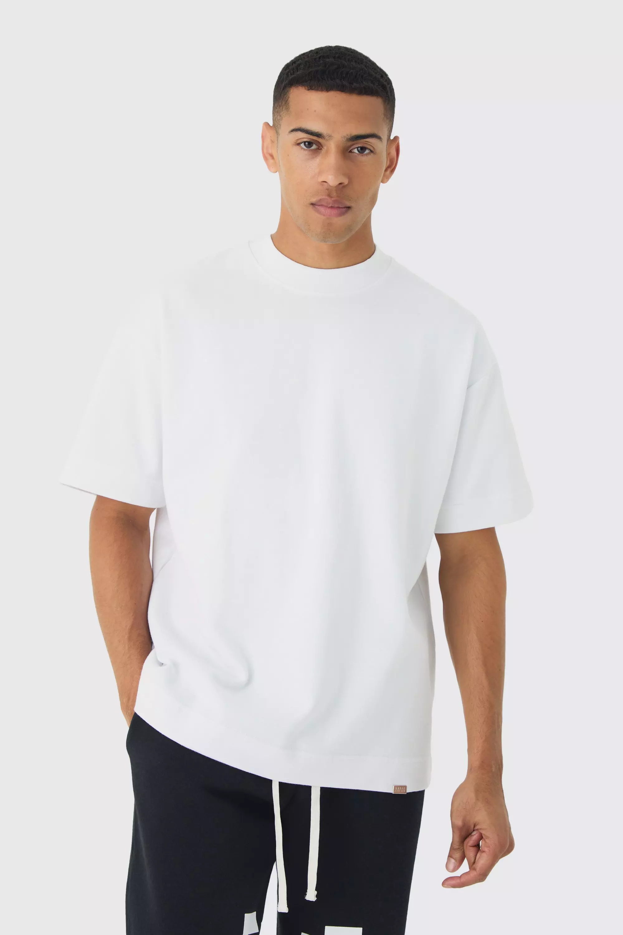 Man Oversized Extended Neck Heavy Interlock T-shirt White