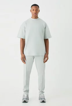 Oversized T-shirt & Taper Jogger Interlock Set Light grey