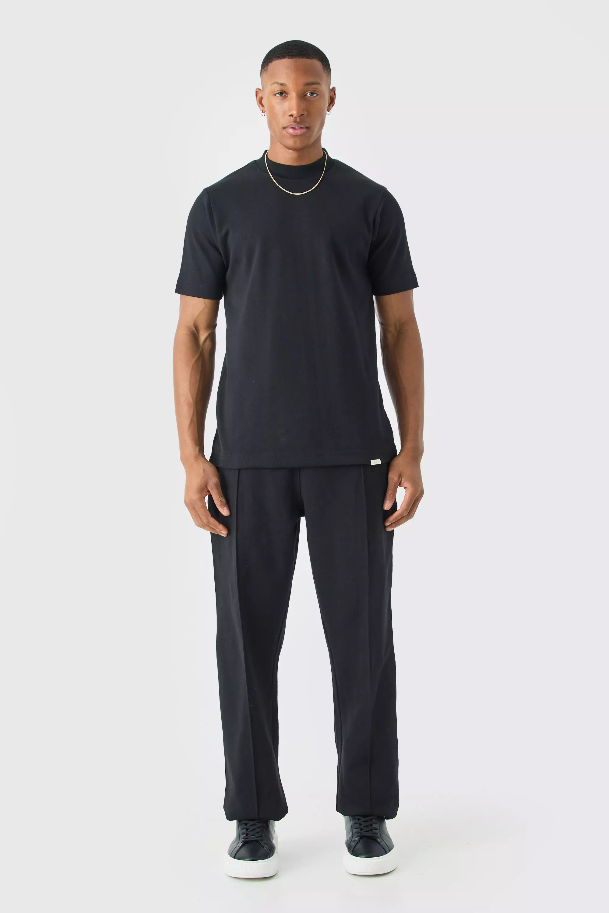Slim T-shirt & Jogger Interlock Set Black