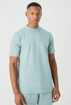 Blue Slim Fit Extedned Neck Heavy Interlock T-shirt