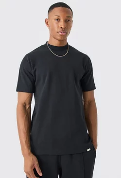 Black Slim Fit Extedned Neck Heavy Interlock T-shirt