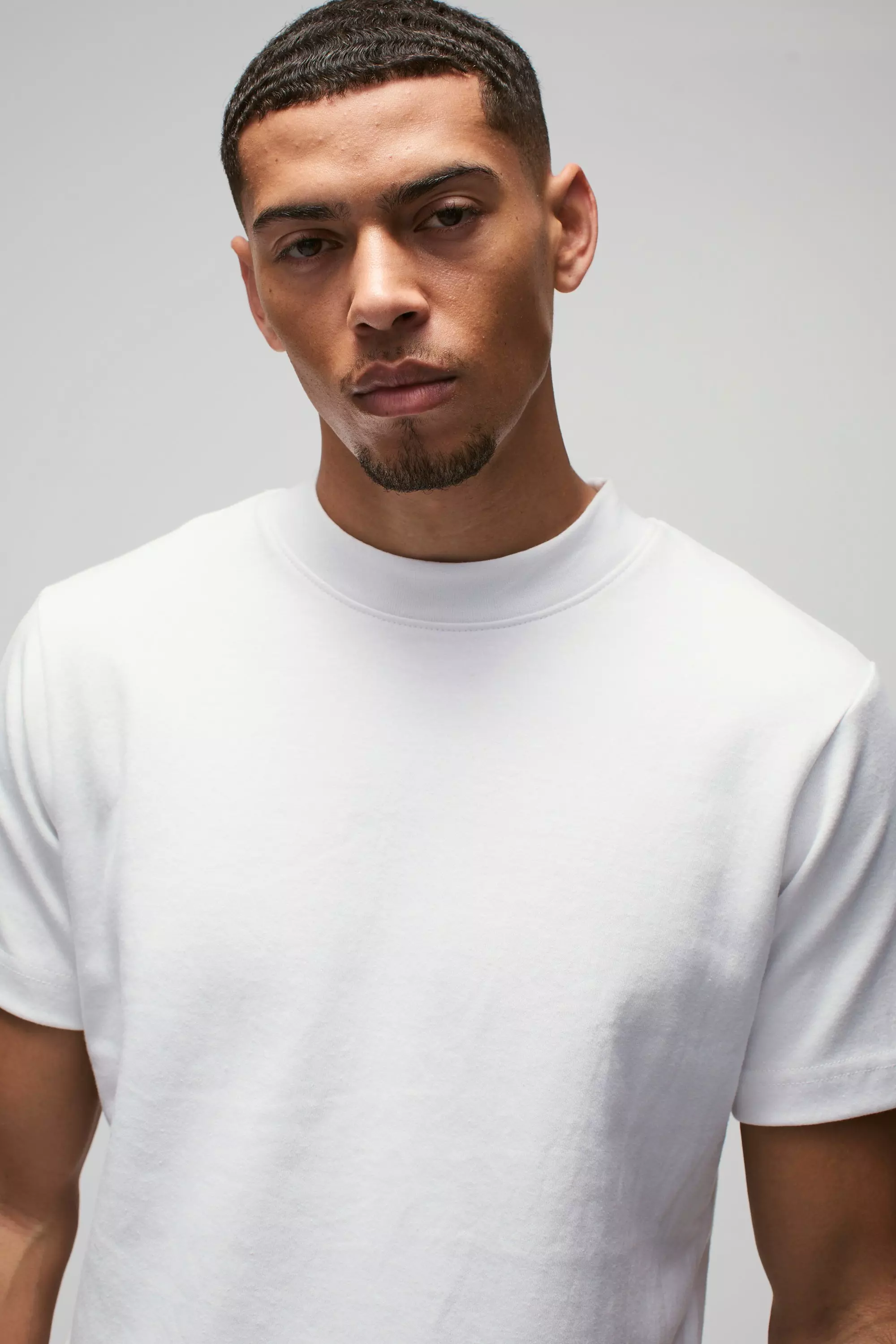 Man Slim Fit Extended Neck Heavy Interlock T-shirt | boohooMAN USA