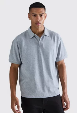 Oversized Heavy Carded Button Up Polo Grey marl
