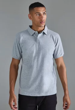 Core Heavy Carded Button Up Polo Grey marl