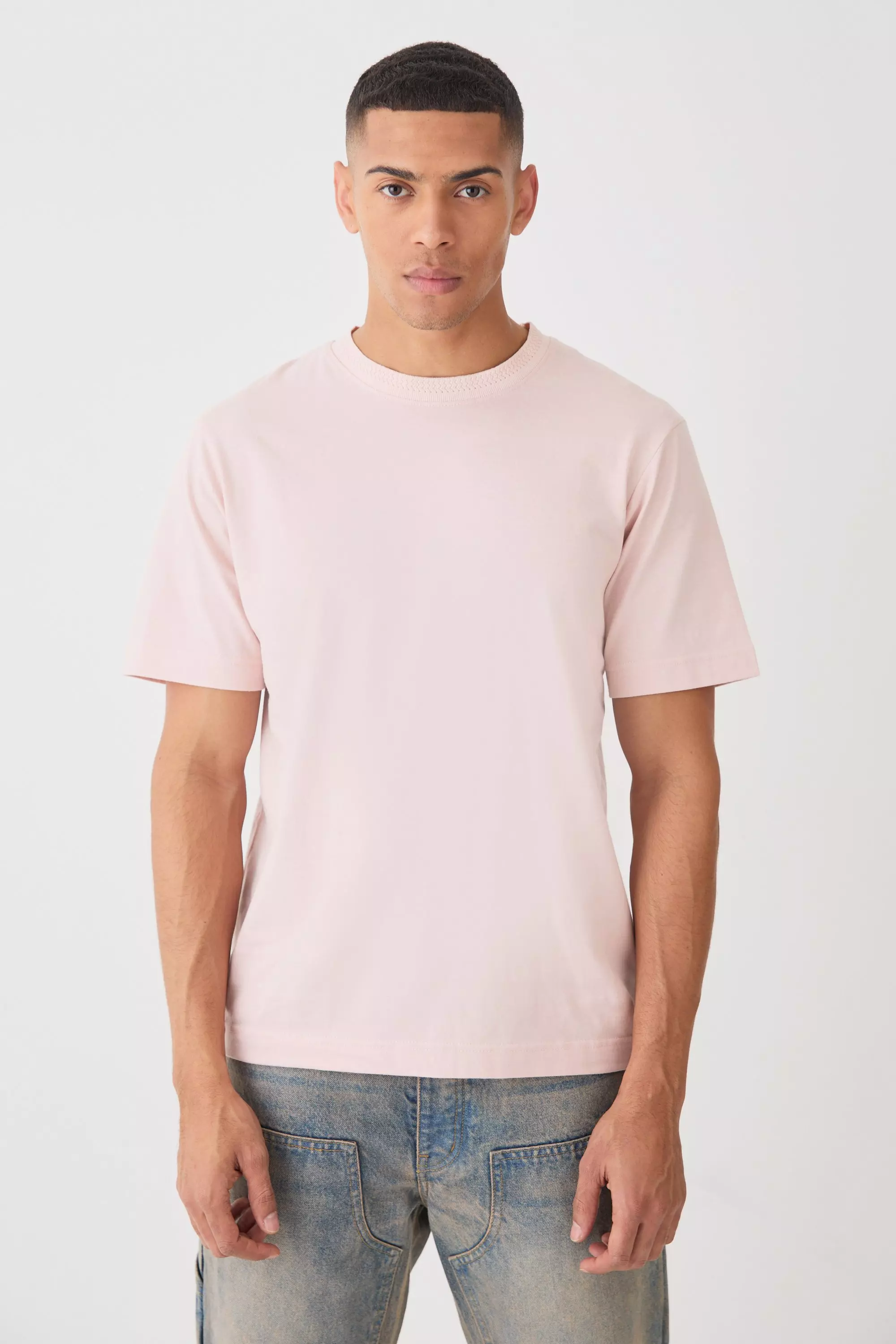 Pink Core Heavy Jaqaurd Neck T-shirt