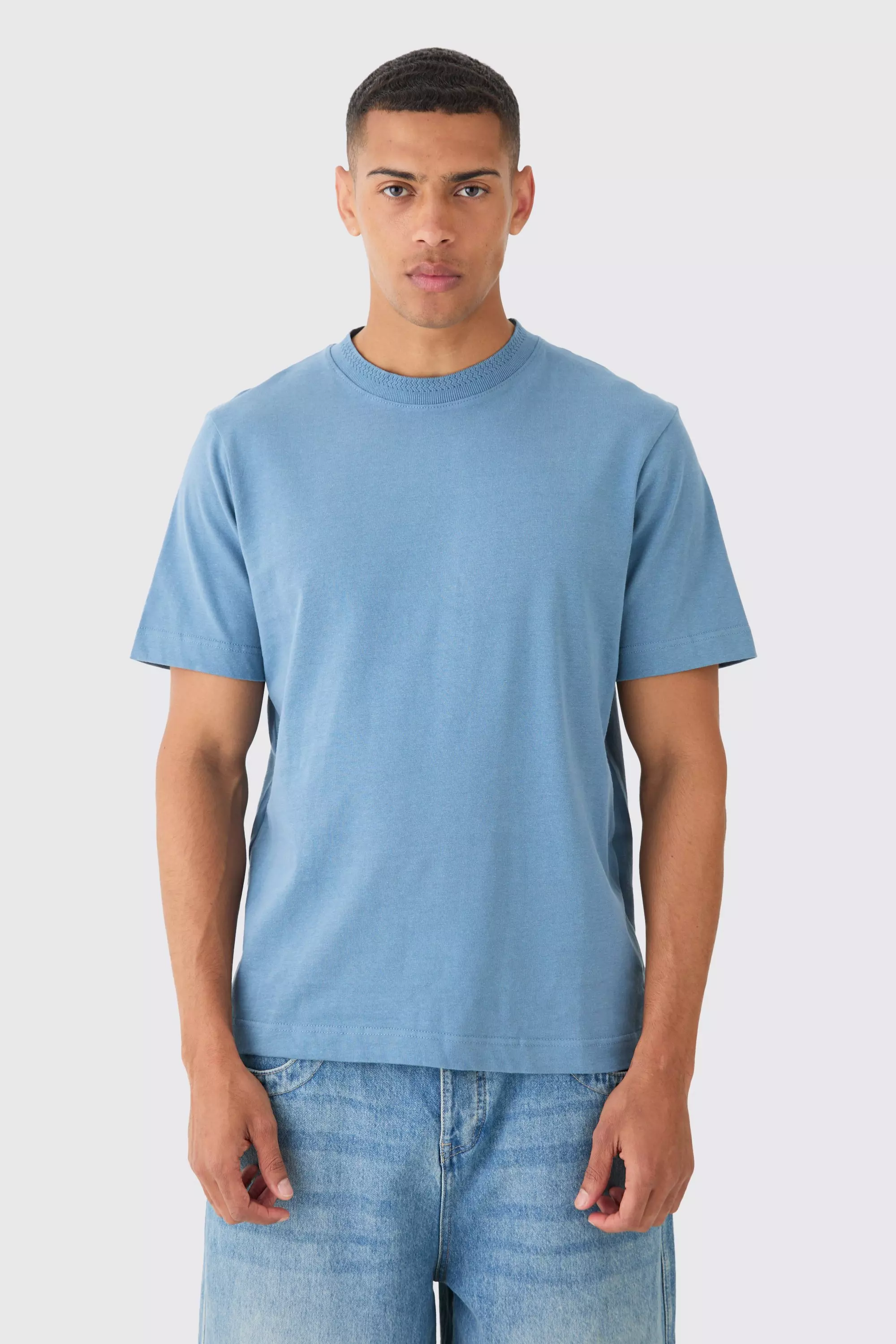 Blue Core Heavy Jaqaurd Neck T-shirt