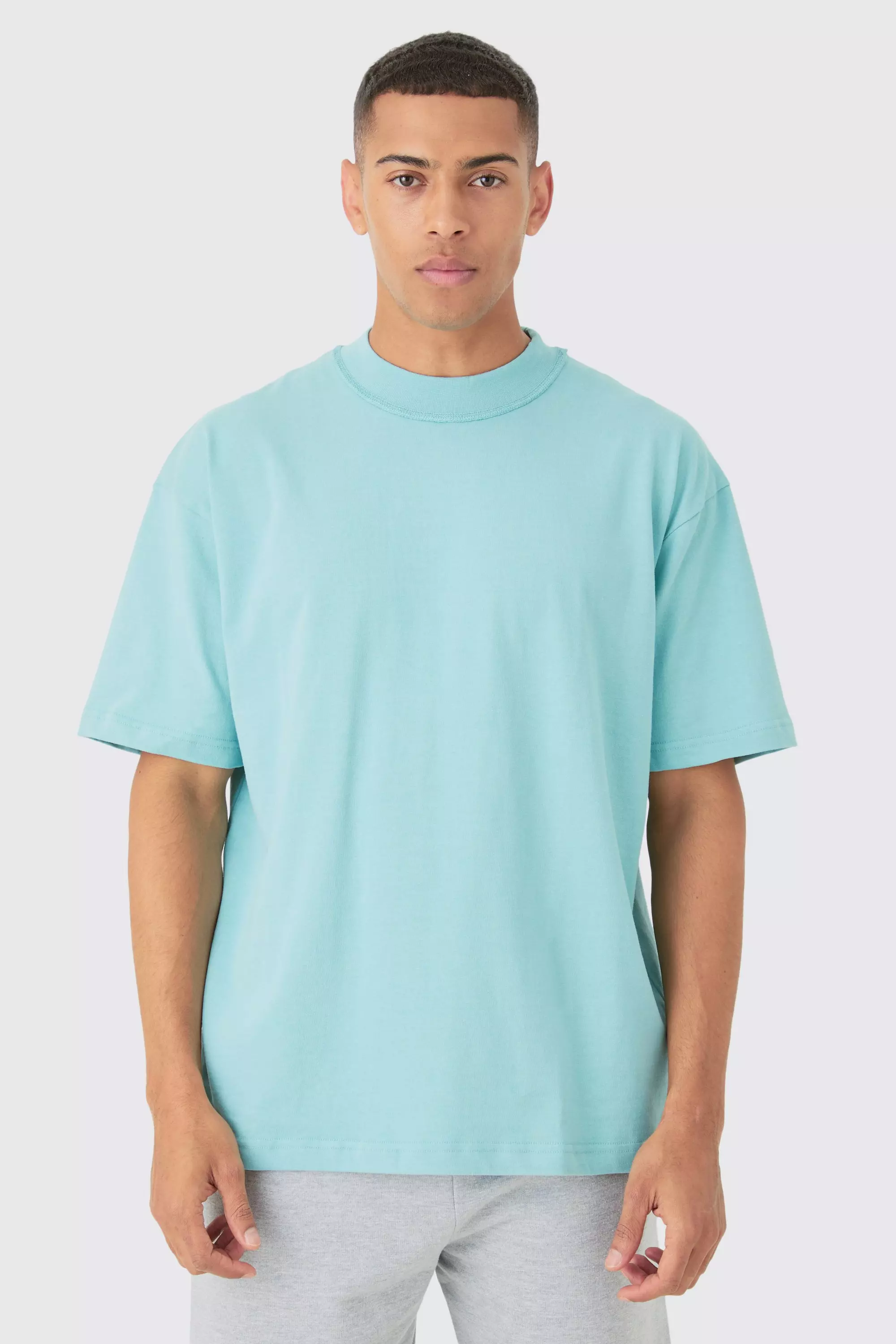 Dusty-blue Blue Oversized Heavy Layed On Neck Carded T-shirt