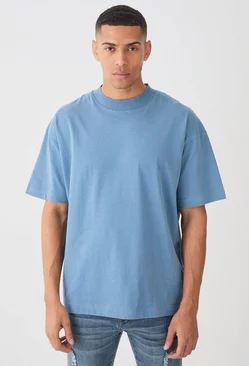 Blue Oversized Heavy Extended Jaqaurd Neck T-shirt