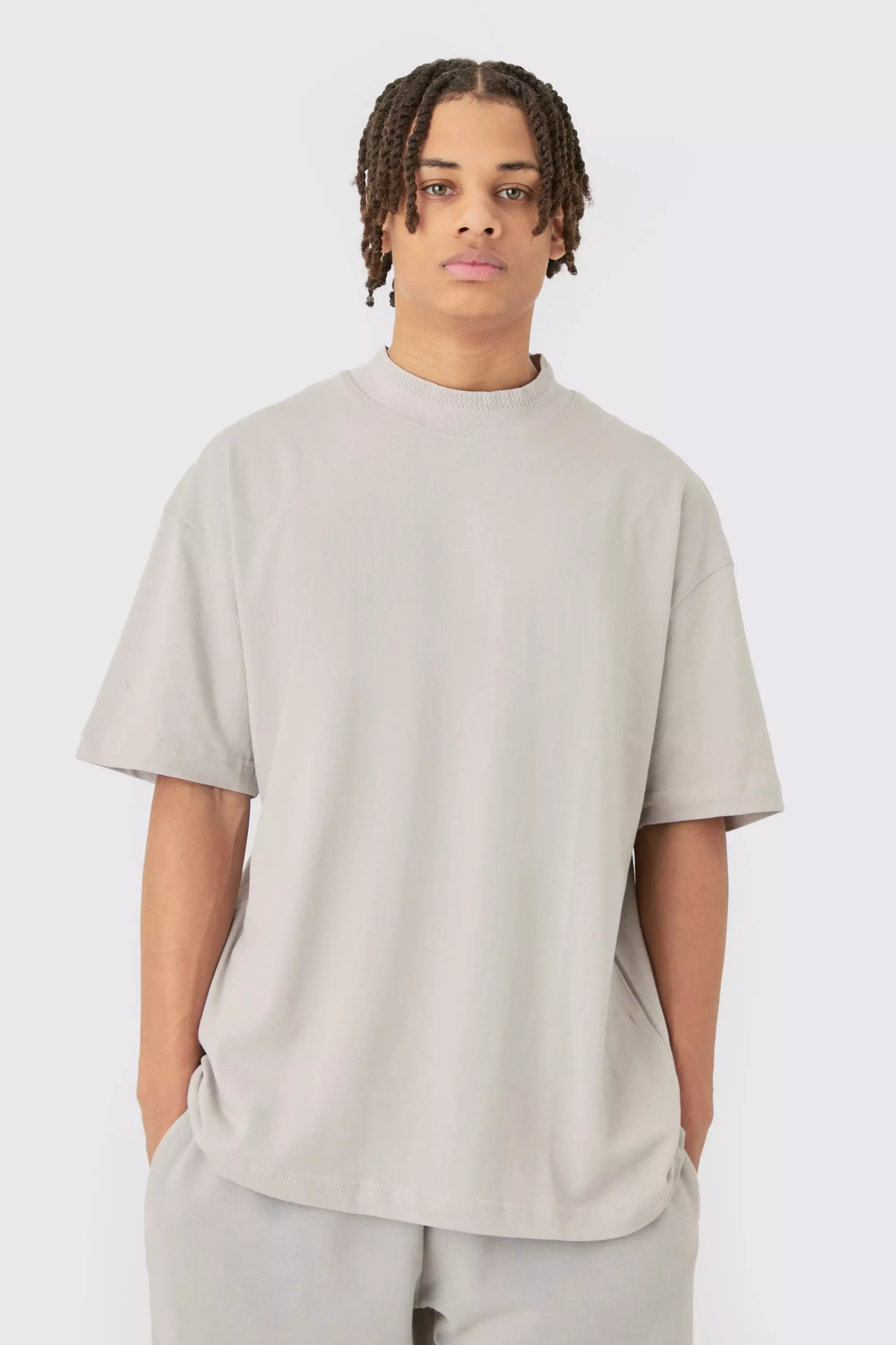Oversized Heavy Extended Jaqaurd Neck T-shirt Lilac