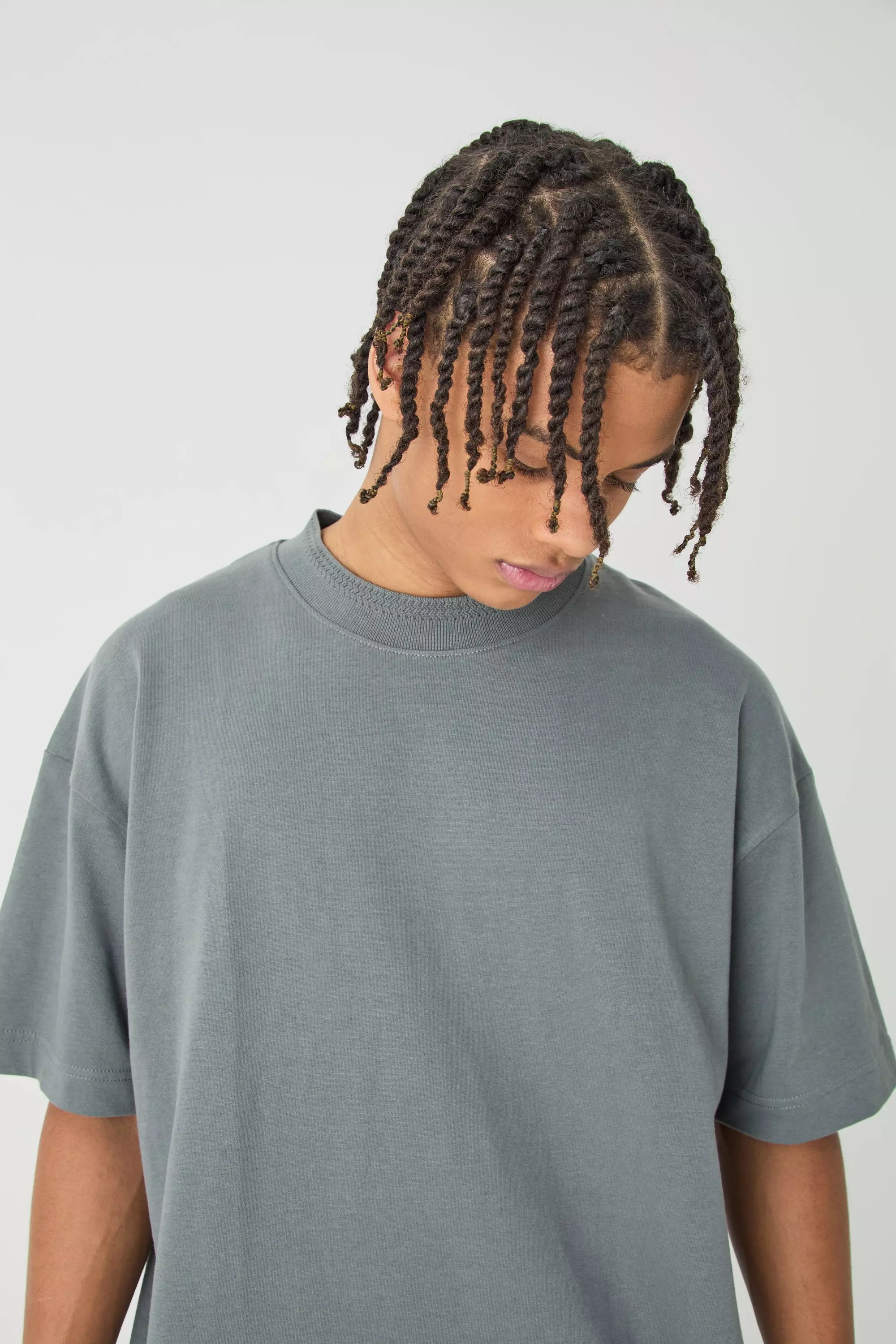 Oversized Heavy Extended Jacquard Neck T-shirt Slate