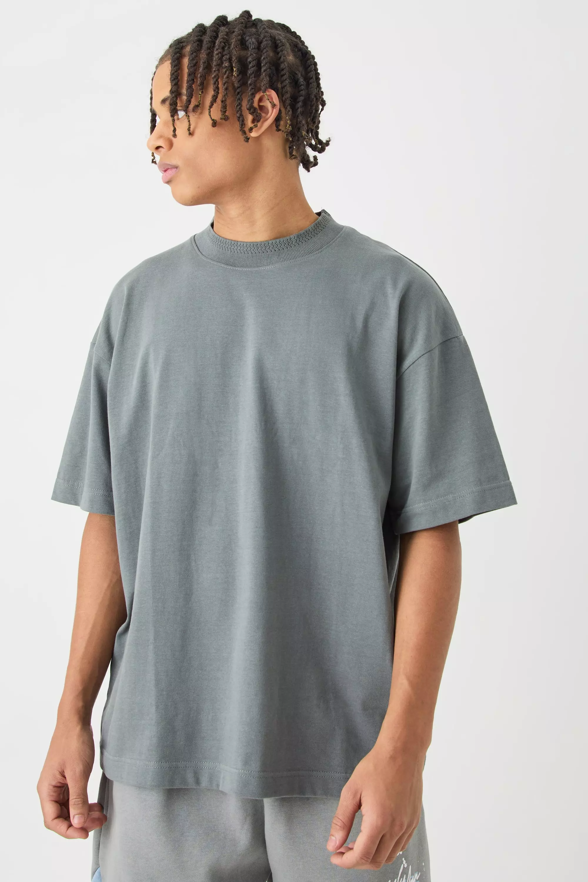 Slate Oversized Heavy Extended Jacquard Neck T-shirt alternative image