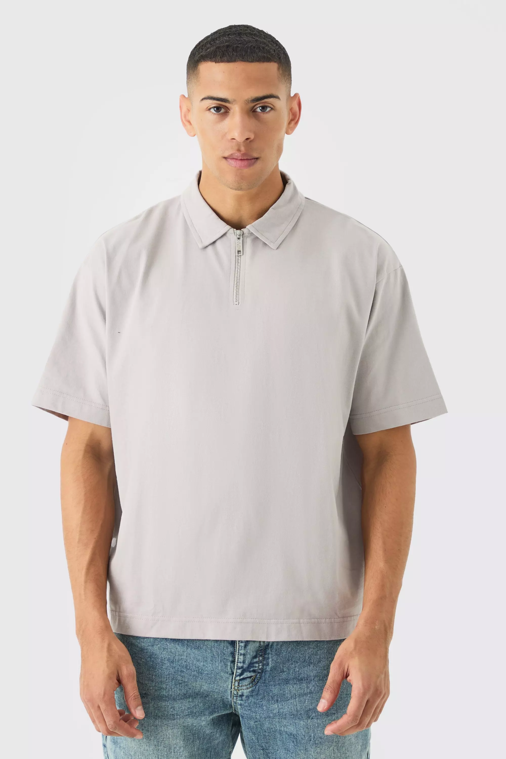Oversized Heavy Zip Neck Polo Lilac