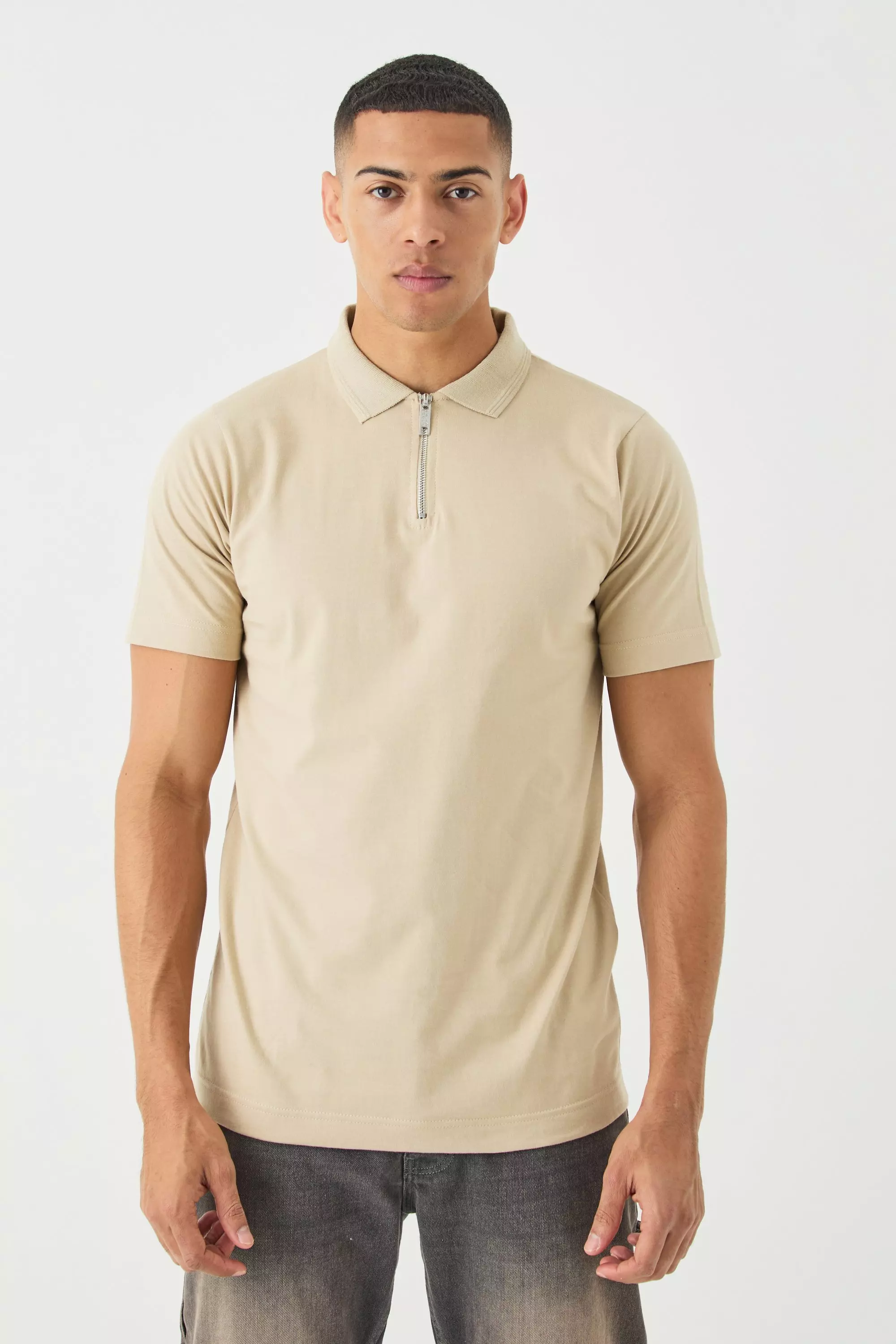 Slim Heavy Zip Neck Polo Sand