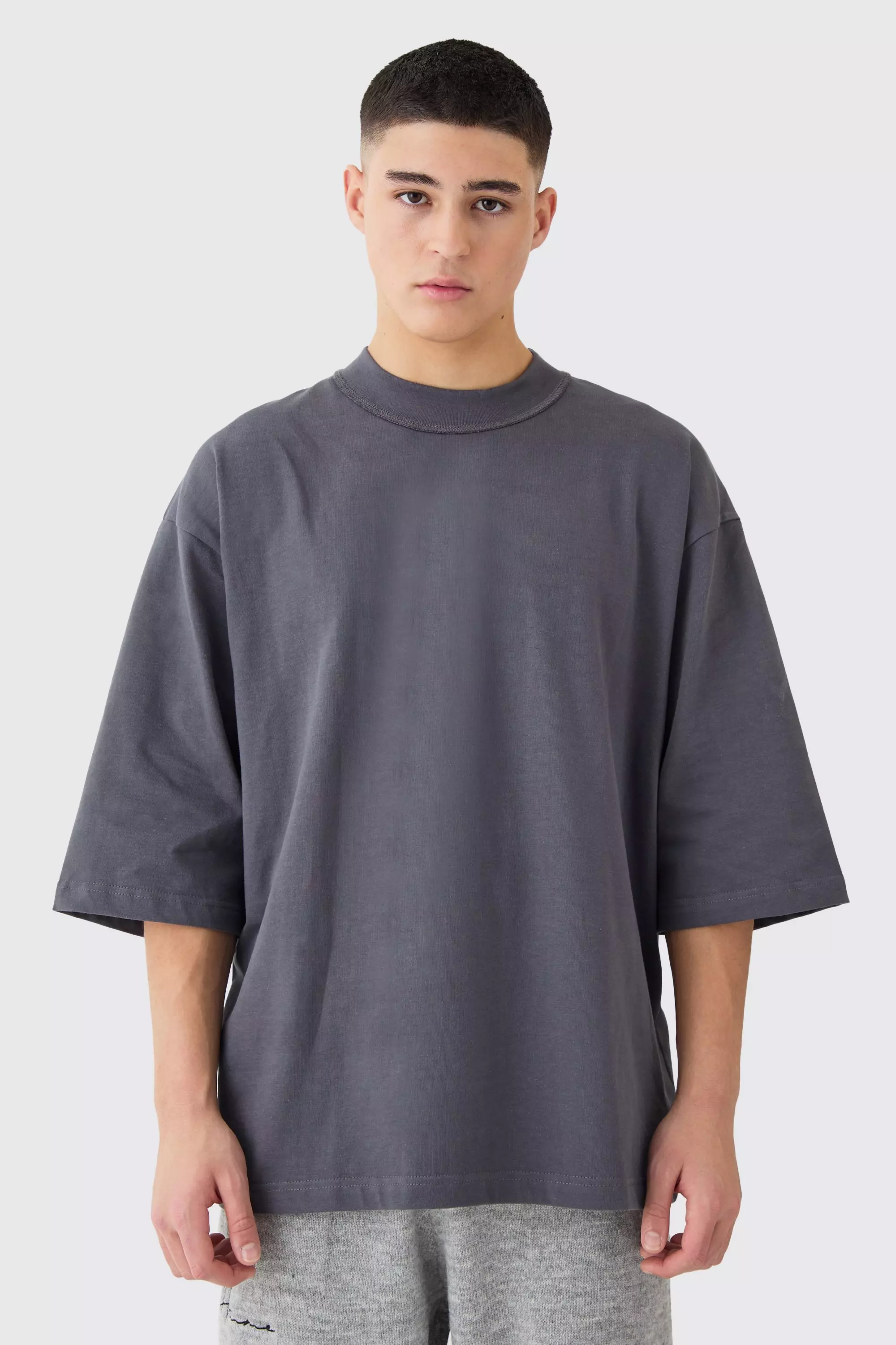 Oversized Half Sleeve Heavy Layed On Neck Carded T-shirt | boohooMAN USA