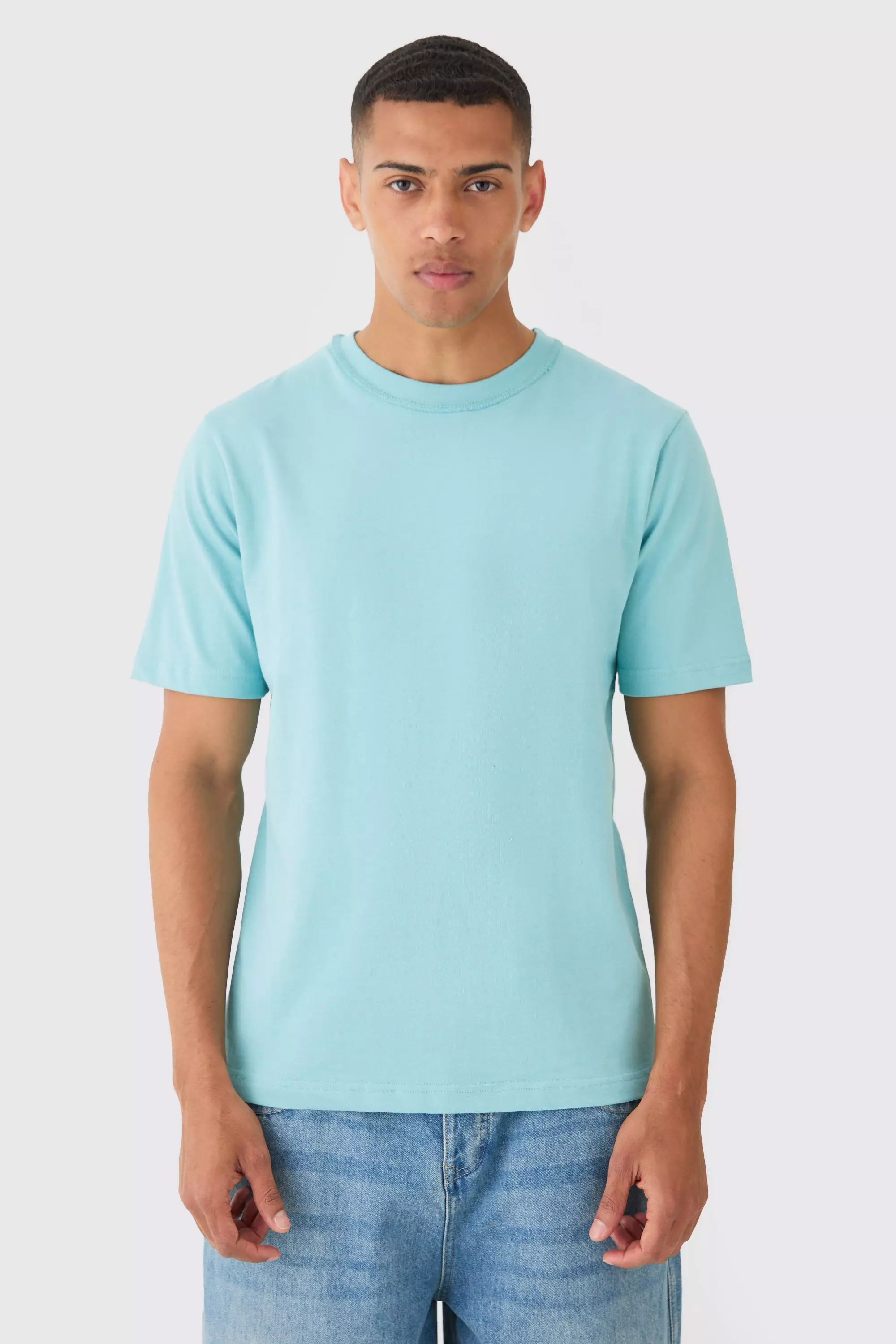 Dusty-blue Blue Core Heavy Carded Layed On Neck T-shirt
