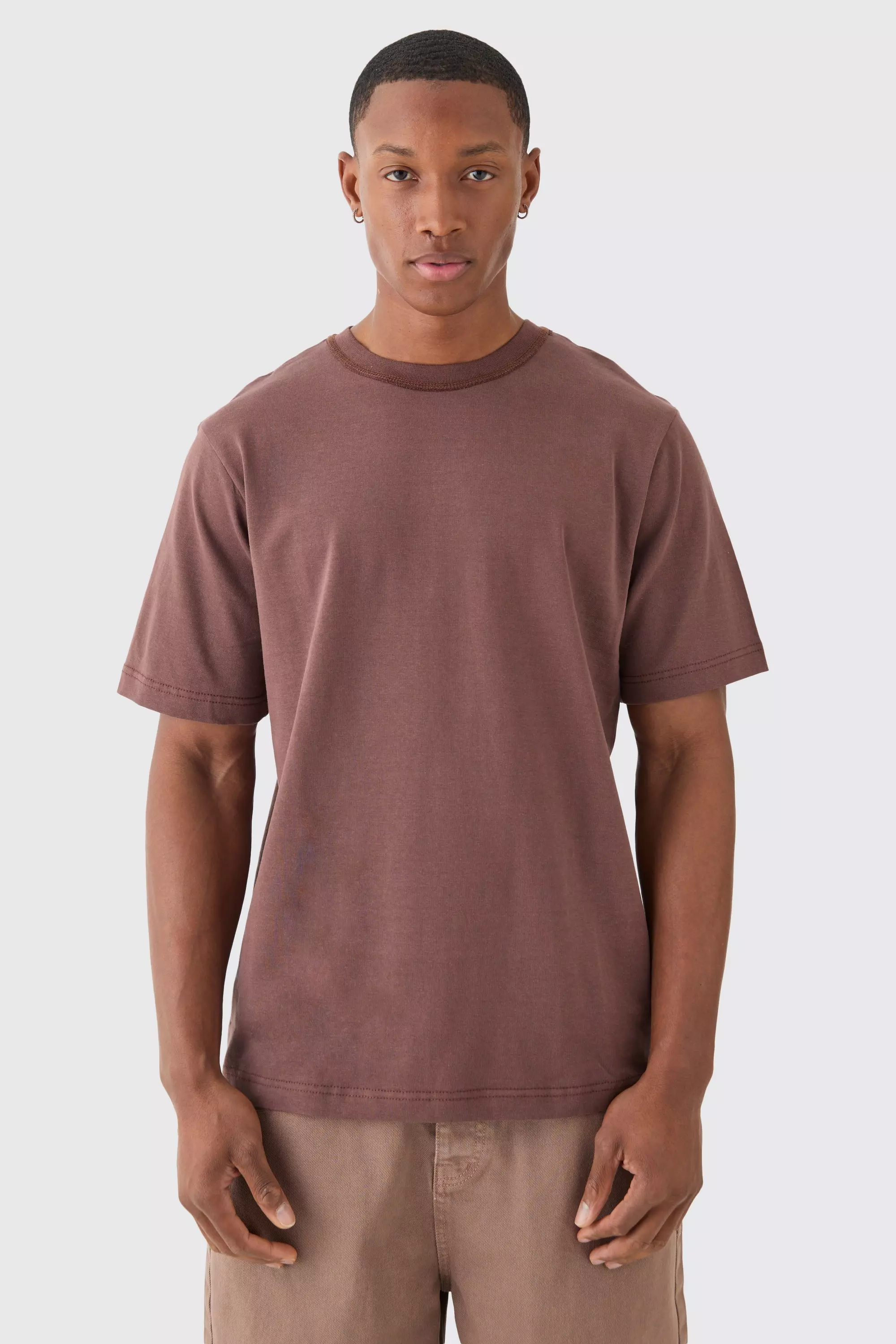Chocolate Brown Core Heavy Carded Layed On Neck T-shirt