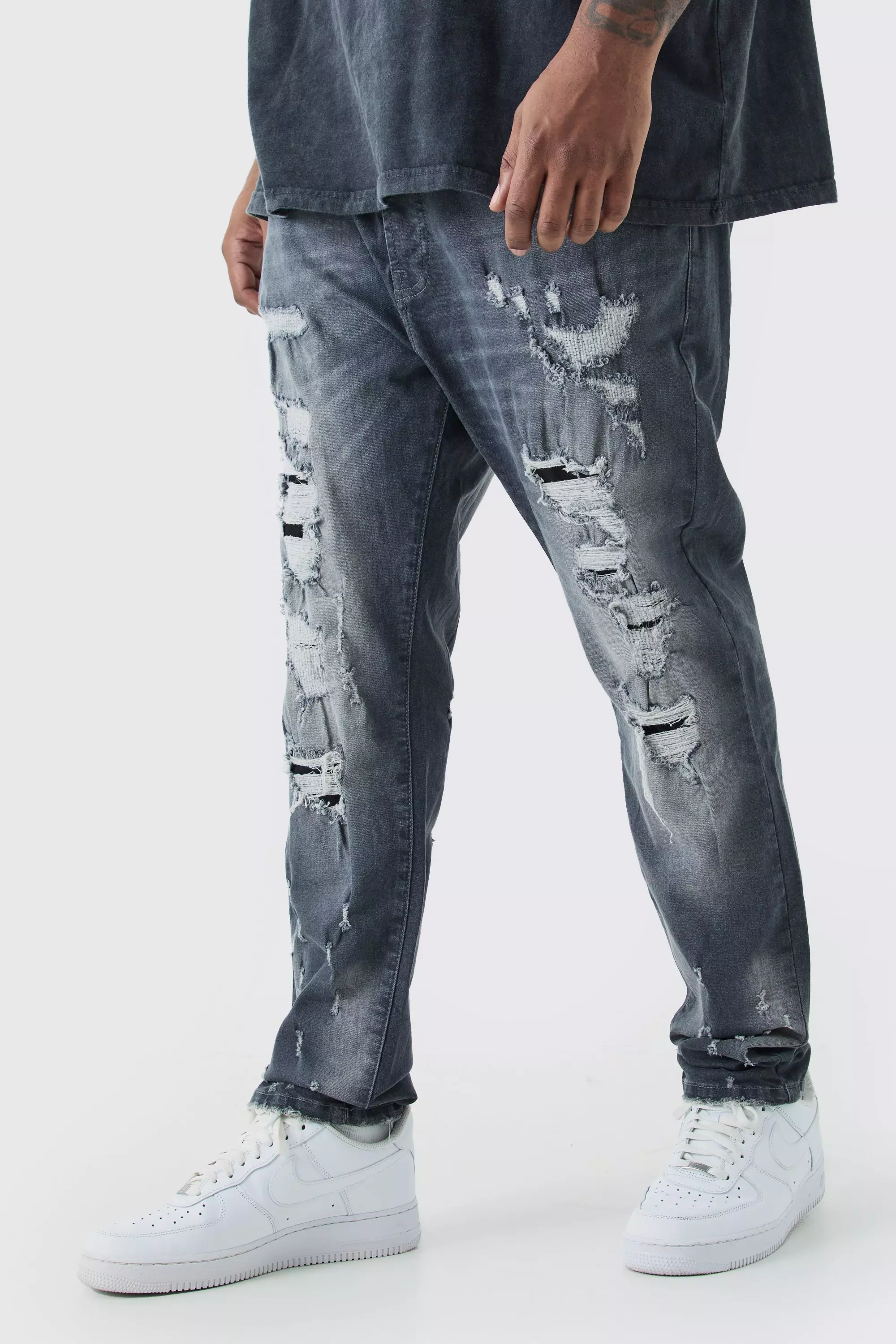 Dark-grey Grey Plus Ripped Raw Hem Stretch Skinny Jean