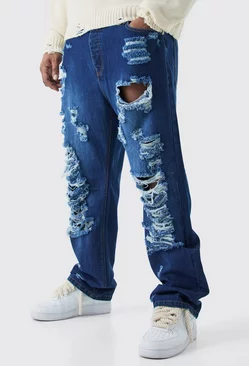 Blue Plus Extreme Rip Rigid Straight Fit Jean