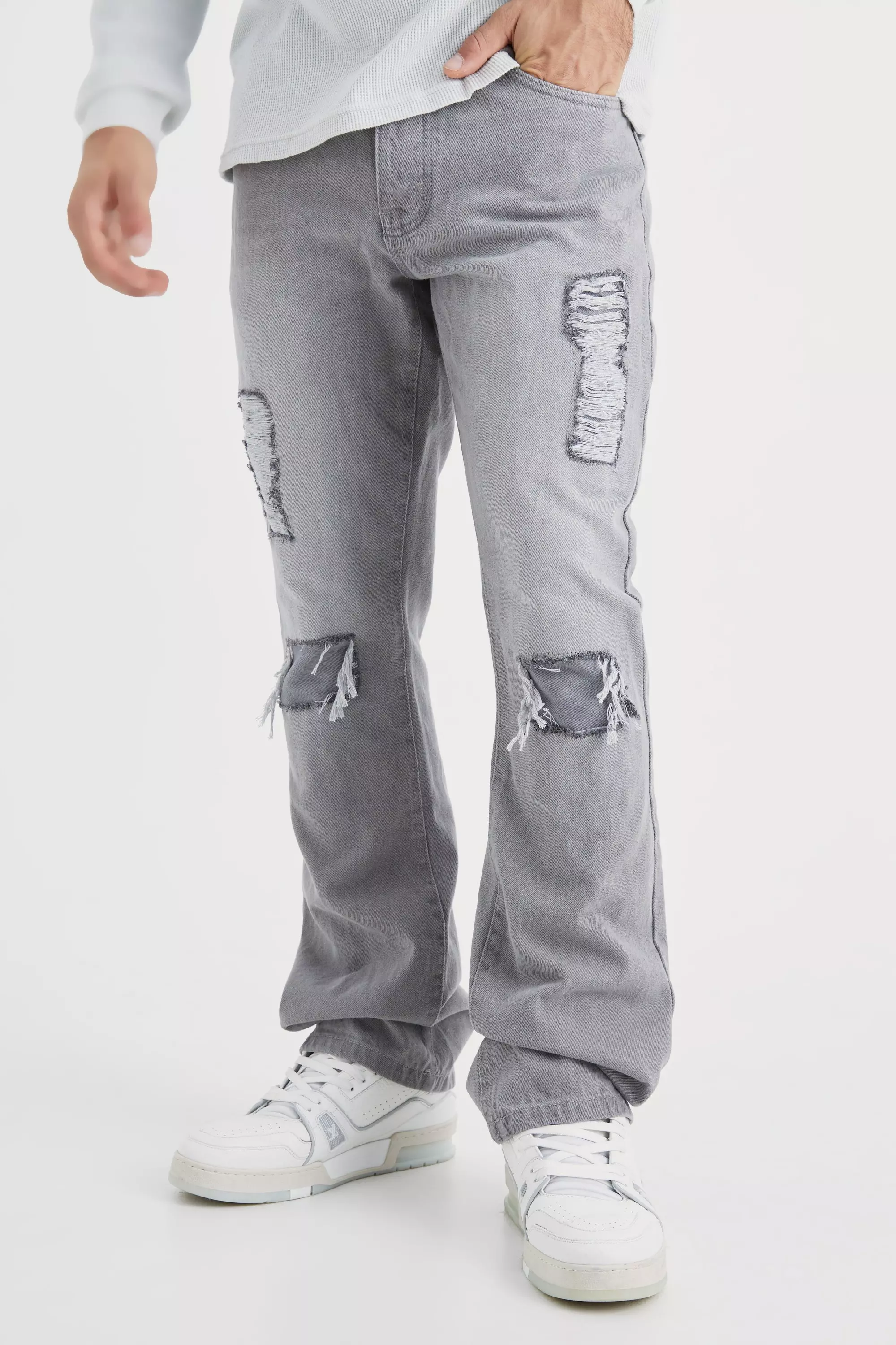 Slim Flare Rip And Repair Jeans Mid grey