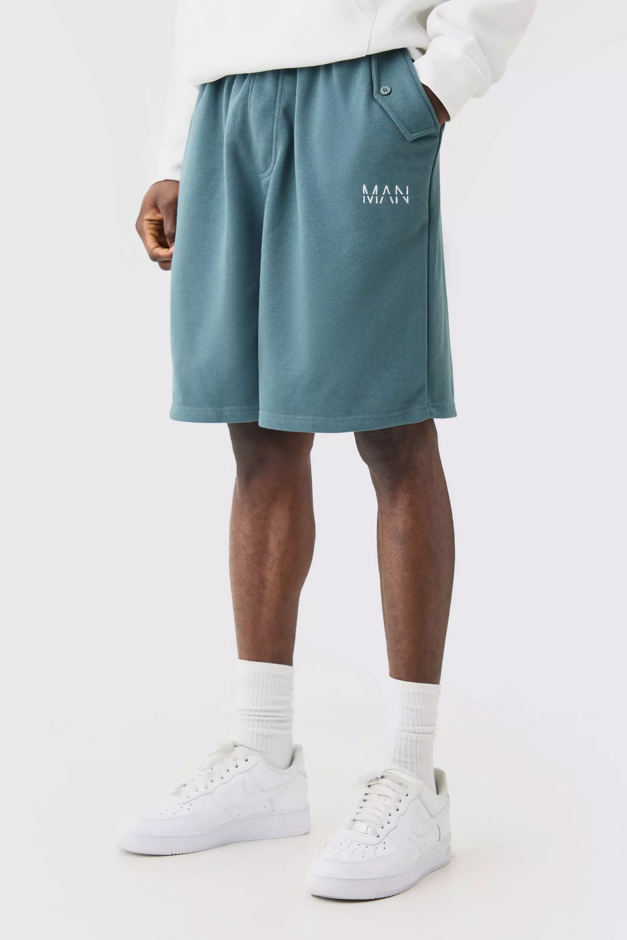 Oversized Drop Crotch Man Jersey Shorts slate blue