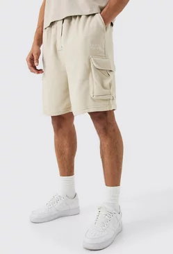 Oversized Drop Crotch Man Cargo Pocket Jersey Shorts Taupe