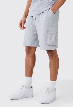 Oversized Drop Crotch Cargo Pocket Jersey Shorts Grey marl