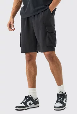 Black Oversized Drop Crotch Cargo Pocket Jersey Shorts