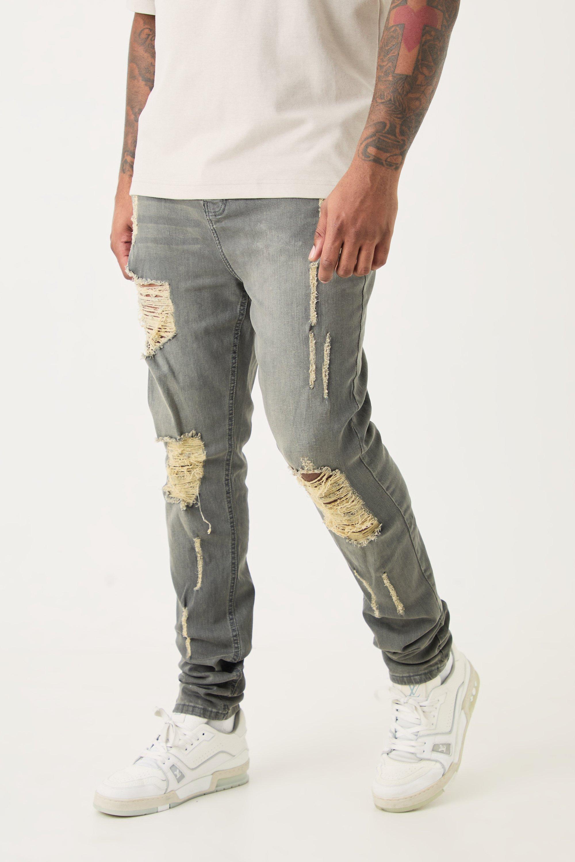 Skinny Stacked Distressed Ripped Jeans