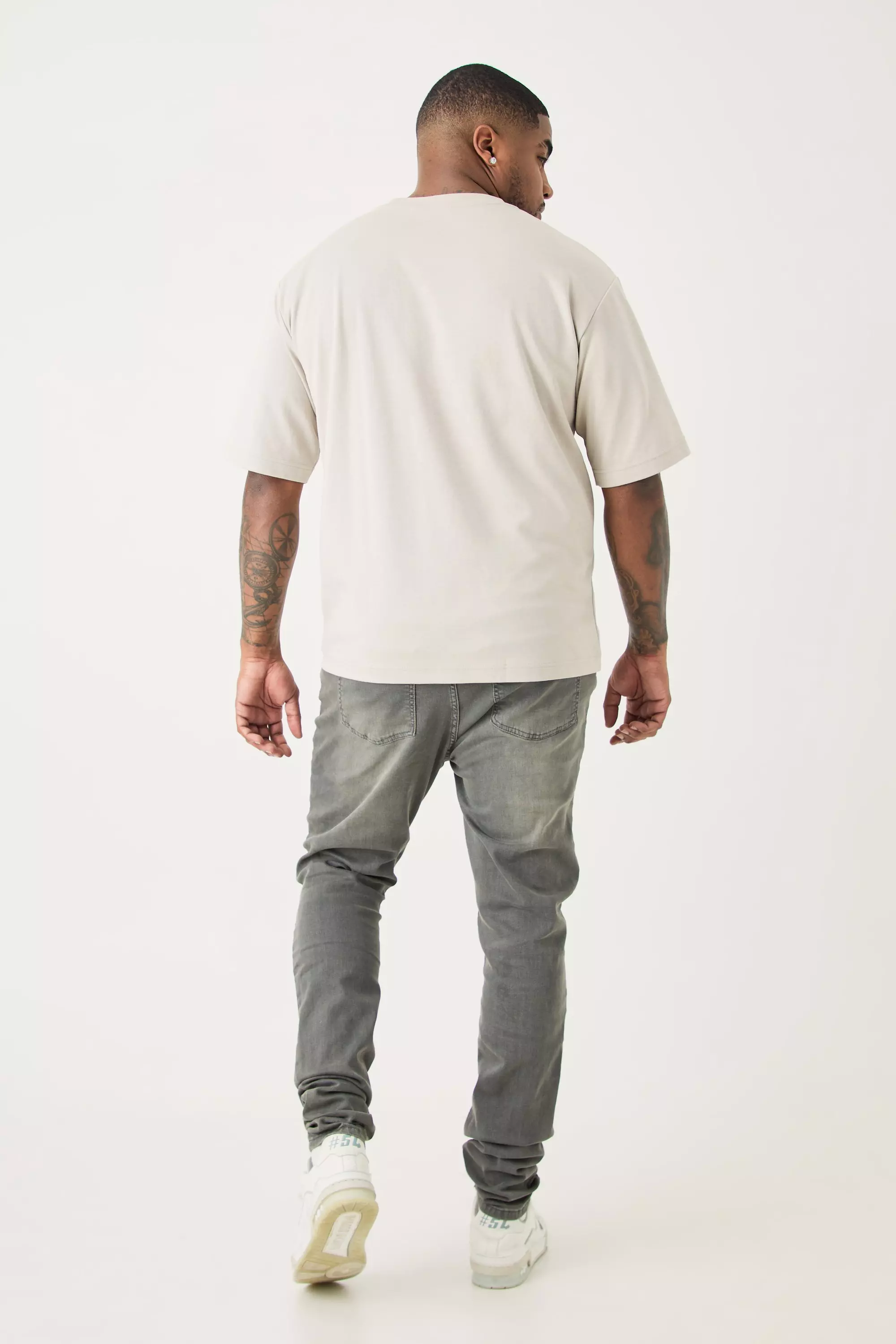 Grey Plus Super Skinny Stretch Multi Rip Stacked Jeans alternative image