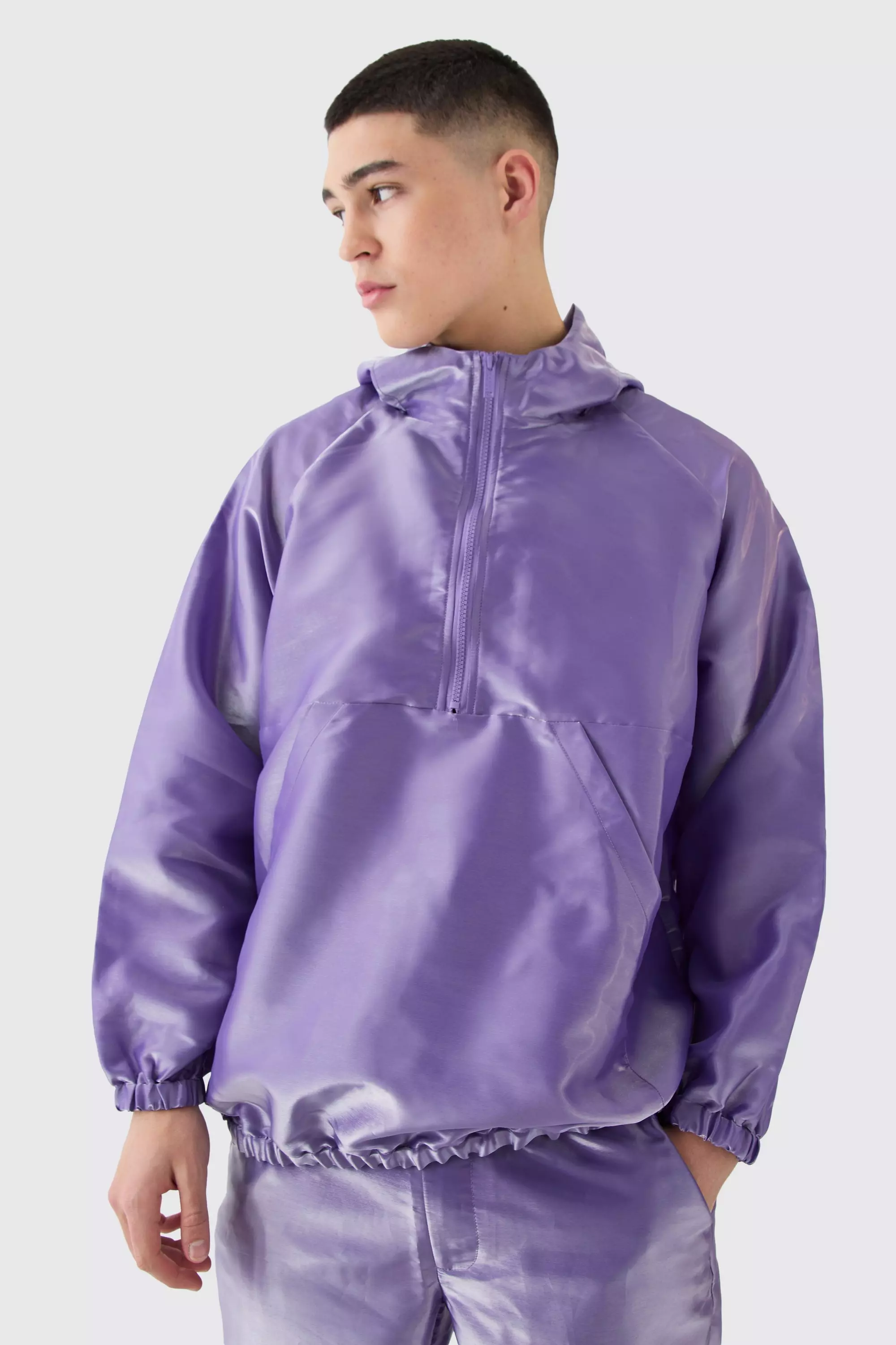 Oversized Liquid Metallic Half Zip Windbreaker Purple