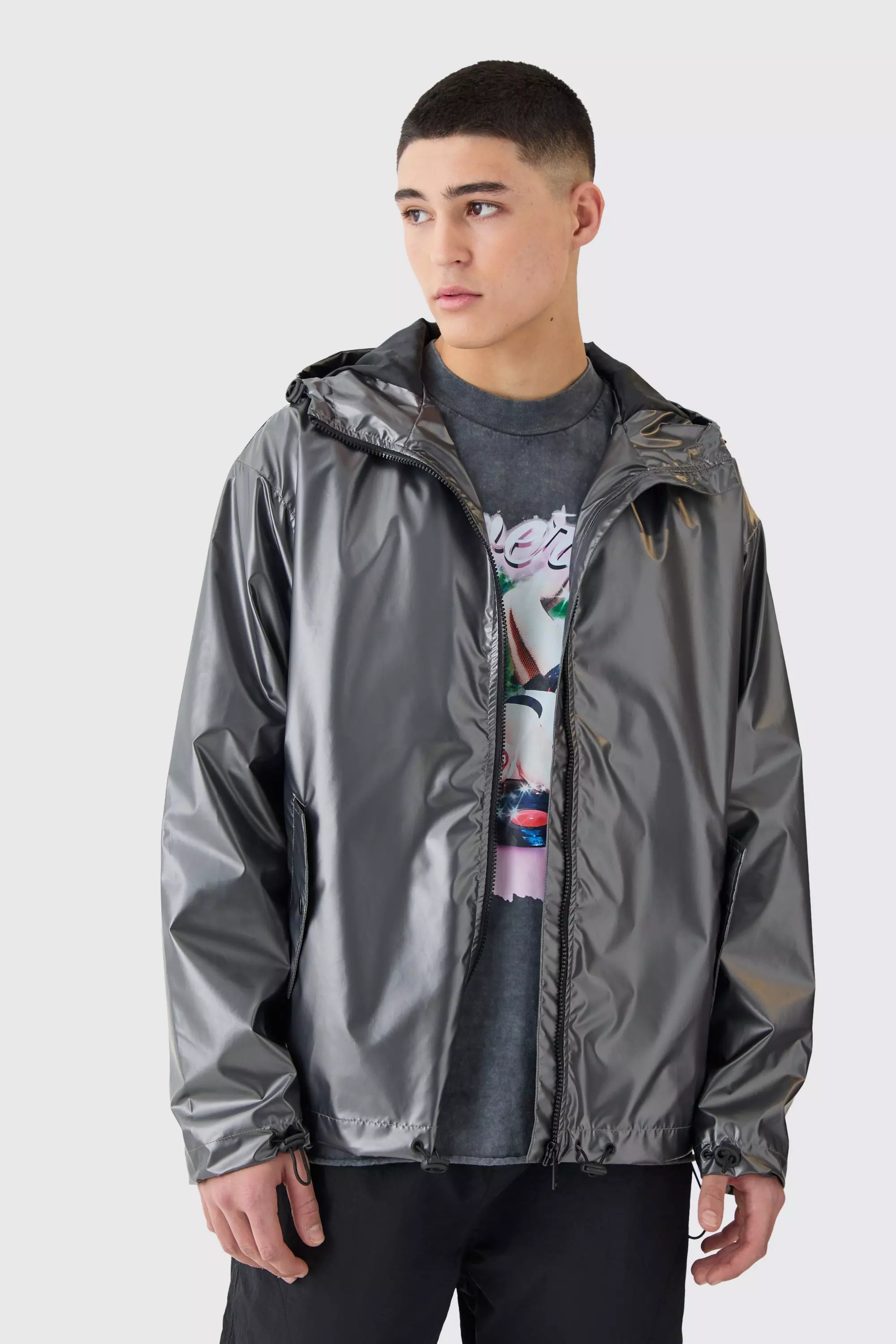 Boxy Fit Metallic Windbreaker Silver