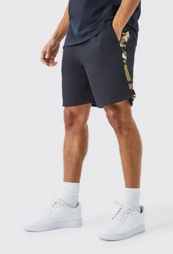 Relaxed Camo Side Panel Shorts Black