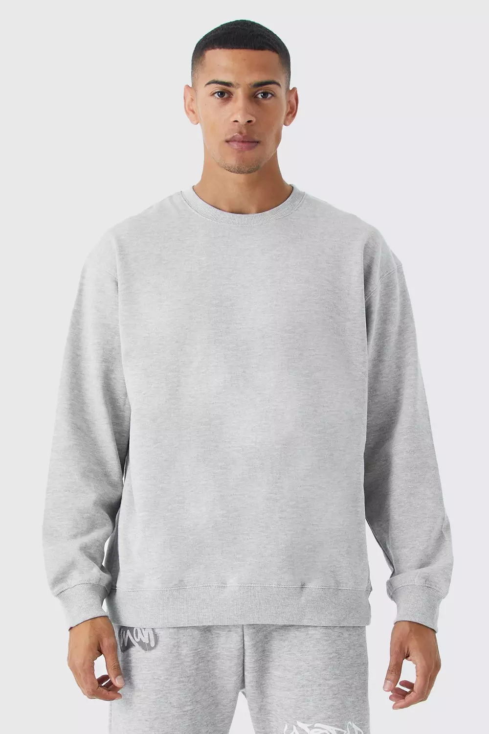 Basic Oversized Crew Neck Sweatshirt Grey marl