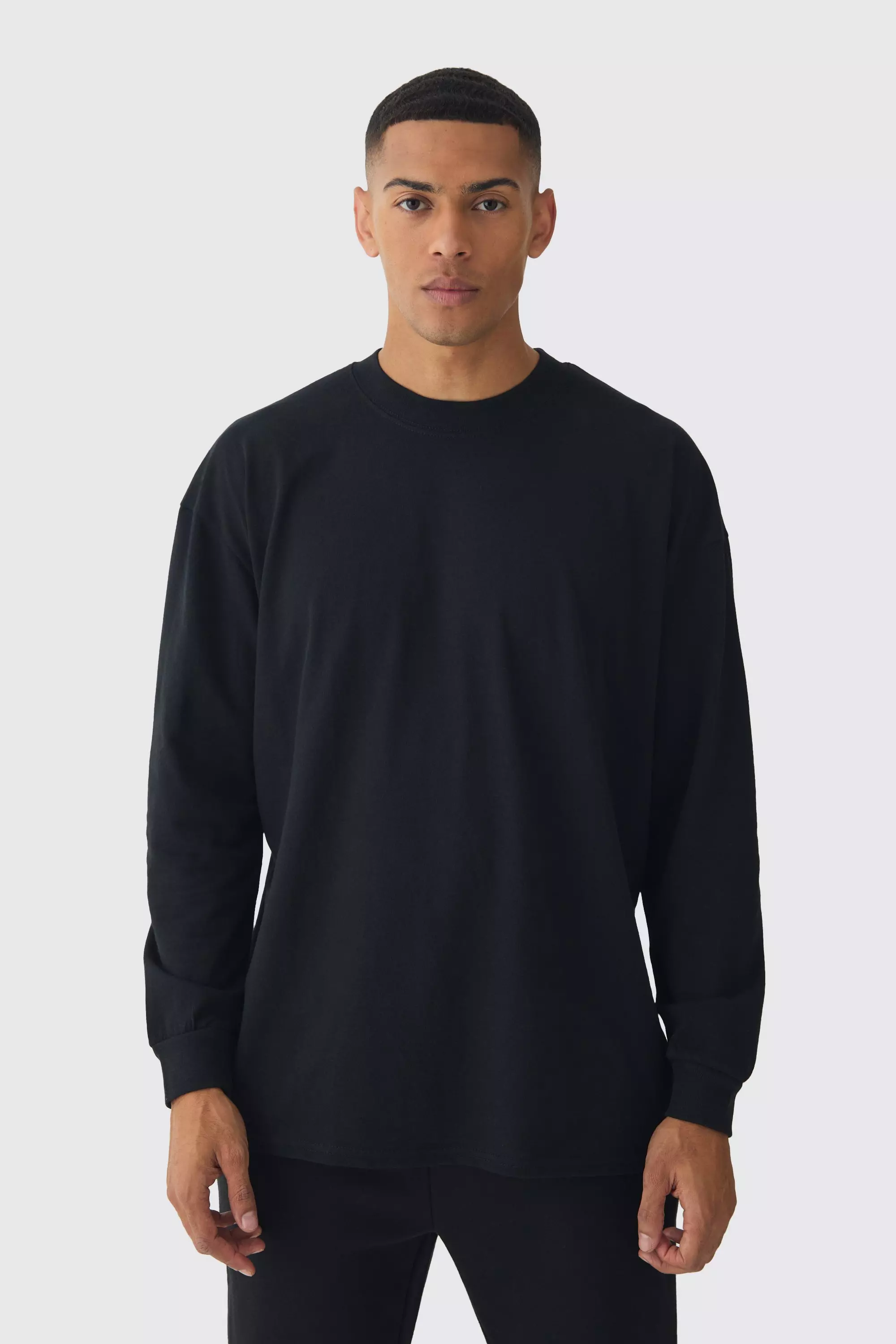 Oversized Long Sleeve Crew Neck T-shirt Black