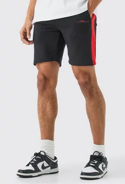 Black Man Signature Slim Mid Length Colour Block Shorts